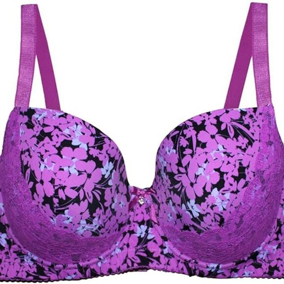 Women's Size 32F Floral Print Demi Bra Plus Size Light Purple - Picture 4 of 7
